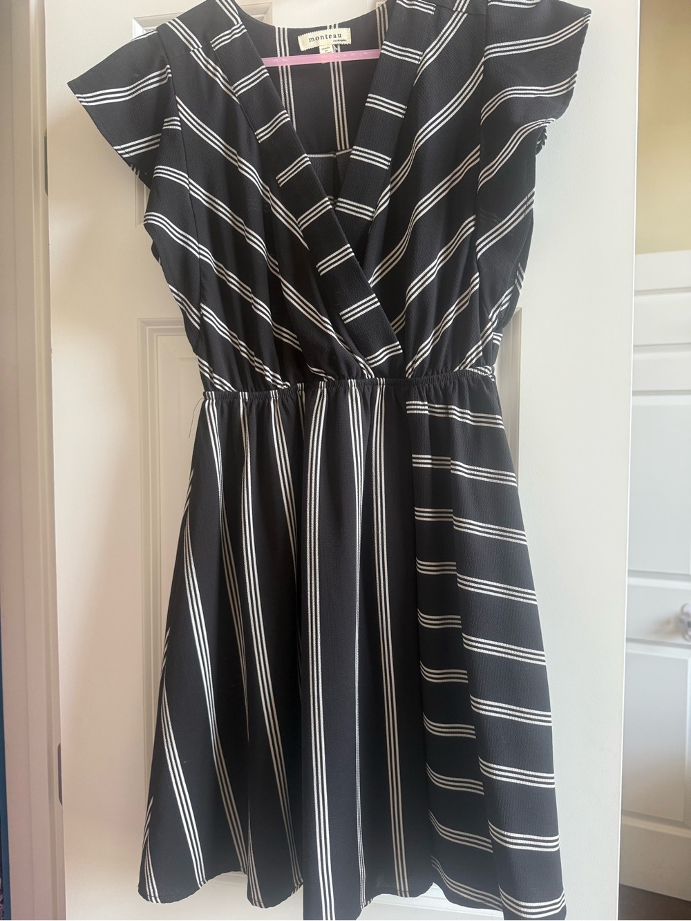 Monteau Black and White Striped Midi Dress